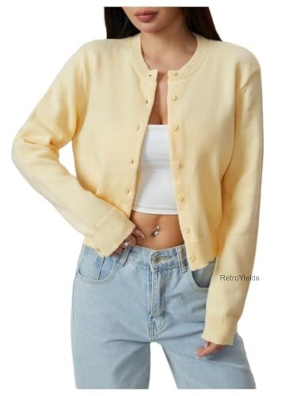 Women's Lightweight Button Down Cardigan Crew Neck Long Sleeve Sweater